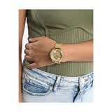 Guess Tri Glitz Quartz Diamonds Gold Dial Gold Mesh Bracelet Watch For Women - W1142L2 Authentic Buy Shop Now