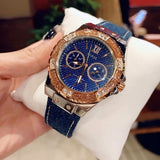 Guess Limelight Quartz Analog Blue Dial Blue Denim Strap Watch For Women - W0775l10 Authentic Buy Shop Now