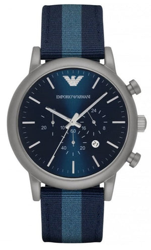 Emporio Armani Luigi Chronograph Quartz Blue Dial Blue Nylon Strap Watch For Men - AR1949 Authentic Buy Shop Now