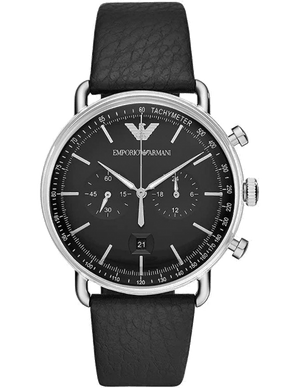Emporio Armani Aviator Chronograph Black Dial Black Leather Strap Watch For Men - AR11143 Authentic Buy Shop Now