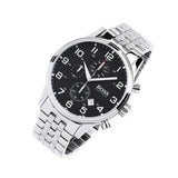 Hugo Boss Aeroliner Chronograph Quartz Black Dial Silver Steel Strap Watch For Men - HB1512446 Authentic Buy Shop Now
