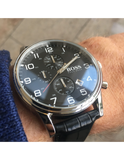 Hugo Boss Aeroliner Chronograph Quartz Black Dial Black Leather Strap Watch For Men - HB1512448 Authentic Buy Shop Now