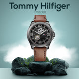 Tommy Hilfiger Bruce Automatic Black Dial Brown Leather Strap Watch for Men - 1791280 Authentic Buy Shop Now
