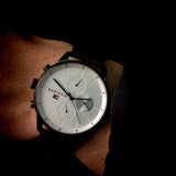 Tommy Hilfiger Lexor Silver Dial Black Leather Strap Watch For Men - 1791489 Authentic Buy Shop Now