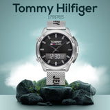 Tommy Hilfiger Digital Black Dial Silver Mesh Bracelet Watch For Men - 1791765 Authentic Buy Shop Now