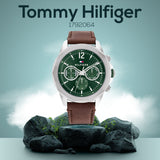 Tommy Hilfiger Lars Chronograph Green Dial Brown Leather Strap Watch For Men - 1792064 Authentic Buy Shop Now