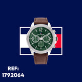 Tommy Hilfiger Lars Chronograph Green Dial Brown Leather Strap Watch For Men - 1792064 Authentic Buy Shop Now