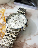 Hugo Boss Aeroliner Chronograph White Dial Silver Steel Strap Watch For Men - 1512445 Authentic Buy Shop Now