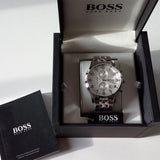 Hugo Boss Aeroliner Chronograph Quartz White Dial Silver Steel Strap Watch For Men - HB1512445 Authentic Buy Shop Now