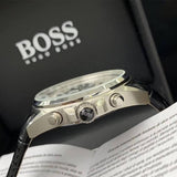 Hugo Boss Driver Chronograph Quartz Silver Dial Black Leather Strap Watch For Men - 1512880 Authentic Buy Shop Now