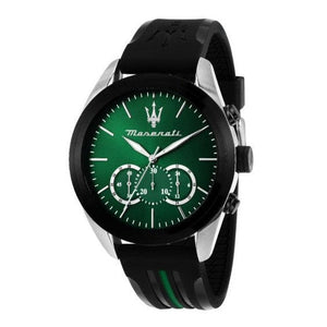 Maserati Traguardo Chronograph Green Dial Black Silicone Strap Watch For Men - R8871612043 Authentic Buy Shop Now