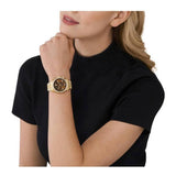 Michael Kors Lexington Chronograph Brown Dial Gold Steel Strap Watch For Women - MK7276 Authentic Buy Shop Now