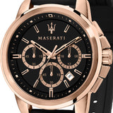 Maserati Successo 44mm Black Rose Gold Dial Black Rubber Strap Watch For Men - R8871621012 Authentic Buy Shop Now