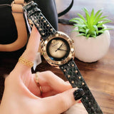 Versace Shadov Quartz Gold Dial Black Leather Strap Watch for Women - VEBM00318 Authentic Buy Shop Now