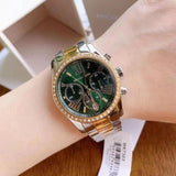 Michael Kors Lexington Chronograph Green Dial Two Tone Steel Strap Watch For Women - MK7303 Authentic Buy Shop Now