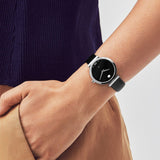 Movado Ultra Slim Black Dial Black Leather Strap Watch For Women - 0607094 Authentic Buy Shop Now