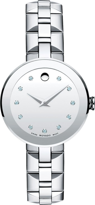 Movado Sapphire Diamonds Silver Dial Silver Steel Strap Watch For Women - 606814 Authentic Buy Shop Now