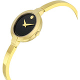 Movado Bela Black Dial Gold Steel Strap Watch For Women - 0606999 Authentic Buy Shop Now