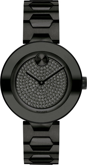 Movado Bold Crystals Black Dial Black Steel Strap Watch for Women - 3600576 Authentic Buy Shop Now