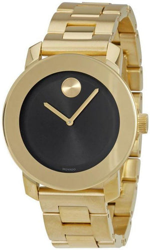 Movado Bold Black Dial Gold Steel Strap Unisex Watch - 3600397 Authentic Buy Shop Now