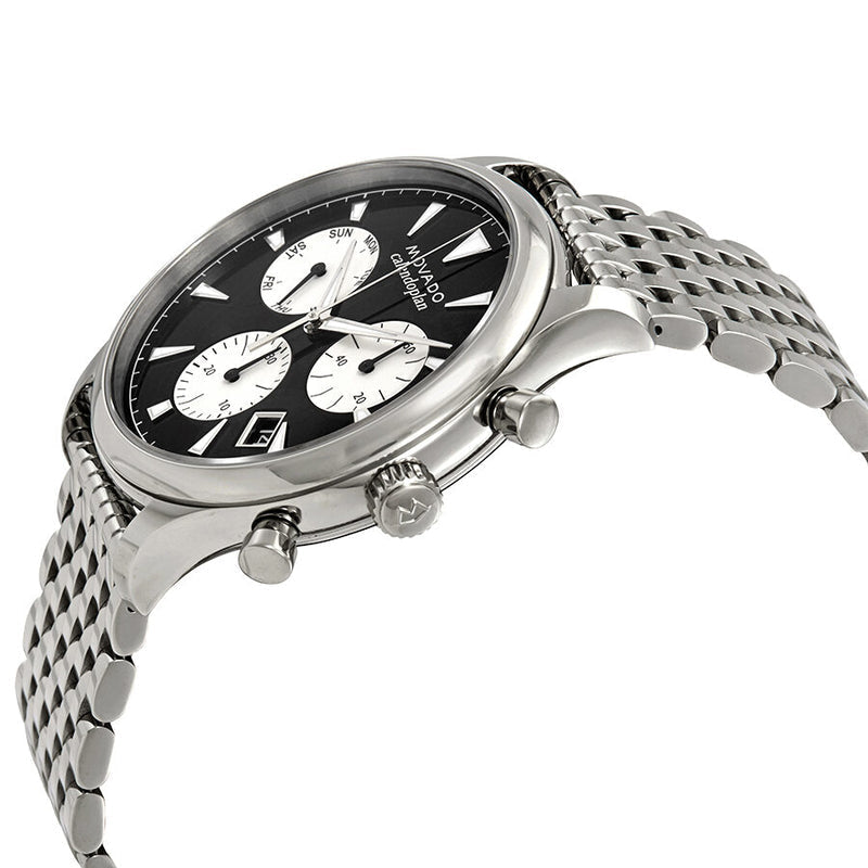Movado Heritage Calendoplan Chronograph Black Dial Silver Steel Strap Watch for Men - 3650014 Authentic Buy Shop Now