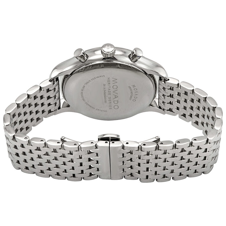 Movado Heritage Calendoplan Chronograph Black Dial Silver Steel Strap Watch for Men - 3650014 Authentic Buy Shop Now