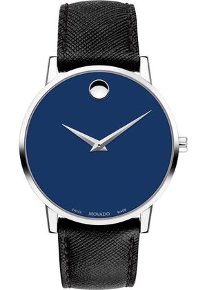 Movado Museum Classic Blue Dial Black Leather Strap Watch for Men - 0607197 Authentic Buy Shop Now