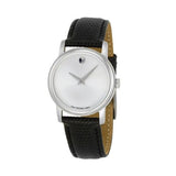 Movado Museum Silver Dial Black Leather Strap Watch For Women - 2100003 Authentic Buy Shop Now