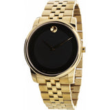 Movado Museum Black Dial Gold Steel Strap Watch For Men - 606997 Authentic Buy Shop Now