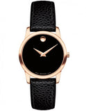 Movado Museum Classic Black Dial Black Leather Strap Watch For Women - 607061 Authentic Buy Shop Now