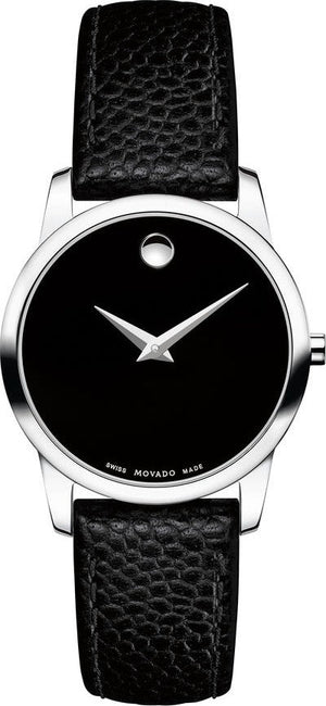 Movado Museum Classic Black Dial Black Leather Strap Watch For Women - 0607015 Authentic Buy Shop Now