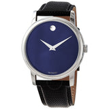 Movado Museum Blue Dial Black Leather Strap Watch For Women - 2100010 Authentic Buy Shop Now