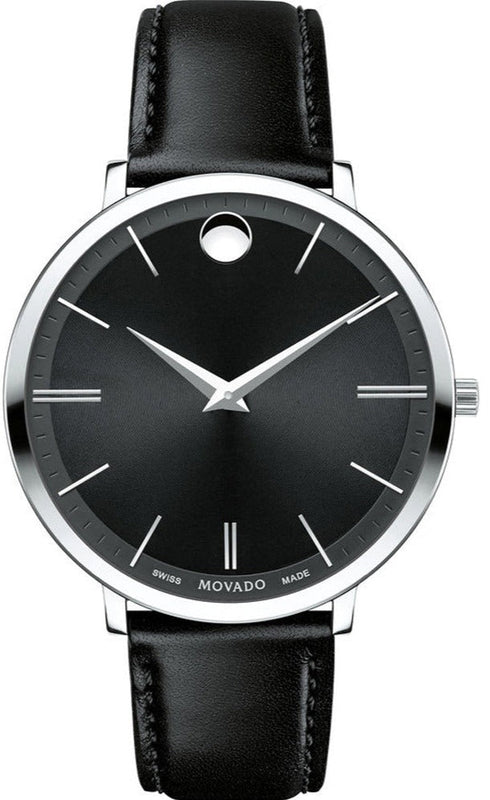 Movado Ultra Slim Black Dial Black Leather Strap Watch For Women - 0607090 Authentic Buy Shop Now