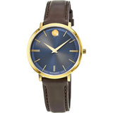 Movado Ultra Slim Blue Dial Brown Leather Strap Watch For Men - 0607088 Authentic Buy Shop Now