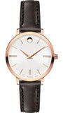 Movado Ultra Slim White Dial Brown Leather Strap Watch For Women - 0607096 Authentic Buy Shop Now