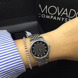 Movado Museum Classic Black Dial Silver Steel Strap Watch For Women - 0606858 Authentic Buy Shop Now