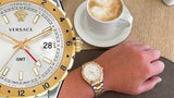Versace Hellenyium GMT Silver Dial Two Tone Steel Strap Watch for Men - V11030015 Authentic Buy Shop Now