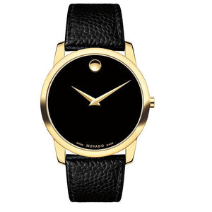 Movado Museum Black Dial Black Leather Strap Watch For Men - 0607014 Authentic Buy Shop Now