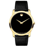Movado Museum Black Dial Black Leather Strap Watch For Men - 0607014 Authentic Buy Shop Now