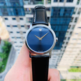 Movado Museum Blue Dial Black Leather Strap Watch For Men - 2100009 Authentic Buy Shop Now