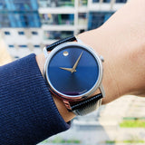 Movado Museum Blue Dial Black Leather Strap Watch For Men - 2100009 Authentic Buy Shop Now