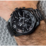 Diesel Mega Chief Chronograph Black Dial Black Steel Strap Watch For Men - DZ4283 Authentic Buy Shop Now