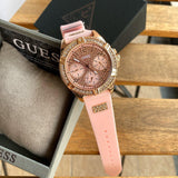 Guess Frontier Diamonds Rose Gold Dial Pink Rubber Strap Watch For Women - W1160L5 Authentic Buy Shop Now