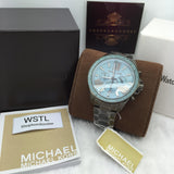 Michael Kors Wren Chronograph Quartz Blue Dial Grey Steel Strap Watch For Women - MK6097 Authentic Buy Shop Now