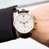 Emporio Armani Beta Chronograph White Dial Brown Leather Strap Watch For Men - AR1916 Authentic Buy Shop Now