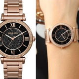 Michael Kors Catlin Black Diamonds Dial Rose Gold Steel Strap Watch for Women - MK3356 Authentic Buy Shop Now
