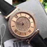 Michael Kors Catlin Rose Gold Crystal Dial Black Leather Strap Watch for Women - MK2376 Authentic Buy Shop Now