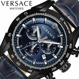 Versace V-Ray Chronograph Quartz Blue Dial Black Leather Strap Watch For Men - VEDB00418 Authentic Buy Shop Now
