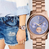 Michael Kors Runway Chronograph Purple Dial Rose Gold Steel Strap Watch For Women - MK6163 Authentic Buy Shop Now