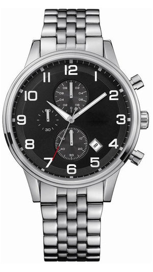 Hugo Boss Aeroliner Chronograph Black Dial Silver Steel Strap Watch For Men - 1512446 Authentic Buy Shop Now